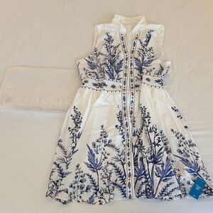 Cupshe Floral White and Blue Button-Up Dress